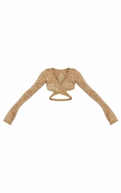 Khaki Netted Silver Trim Wrap Beach Top