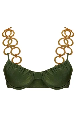 Khaki O Ring Strap Underwired Bikini Top