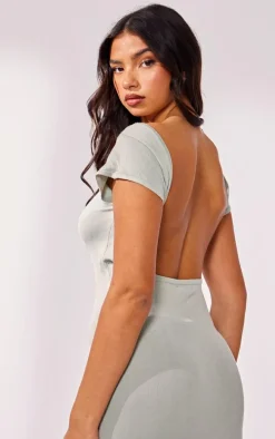 Khaki Open Back Knit Mini Dress