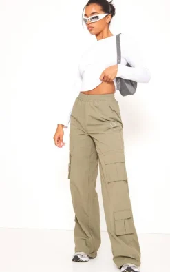 Khaki Oversized Straight Leg Cargo Pants