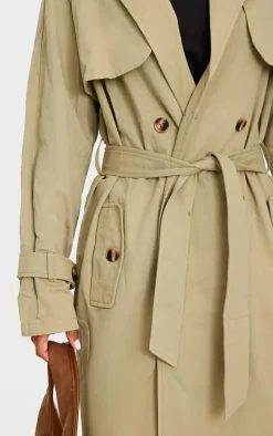 Khaki Panel Detail Belted Trench Coat