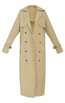 Khaki Panel Detail Belted Trench Coat