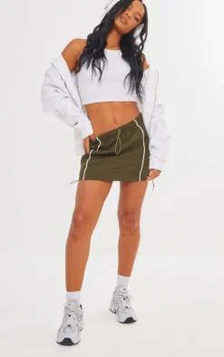 Khaki Parachute Shell Contrast Stitch Mini Skirt