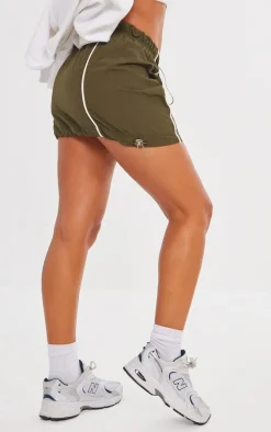 Khaki Parachute Shell Contrast Stitch Mini Skirt