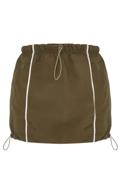Khaki Parachute Shell Contrast Stitch Mini Skirt