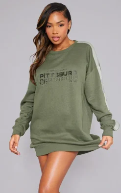 Khaki Pennsylvania Graphic Embroidered Sweater Dress