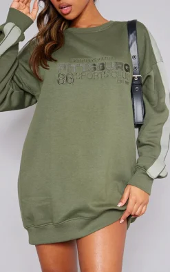 Khaki Pennsylvania Graphic Embroidered Sweater Dress