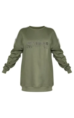 Khaki Pennsylvania Graphic Embroidered Sweater Dress