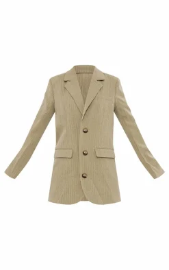 Khaki Pinstripe Button Down Blazer Dress