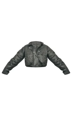 Khaki Pocket Detail Lightweight Puffer Jacket