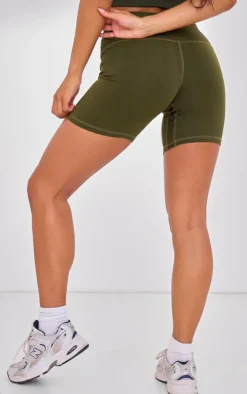 Khaki Pocket Detail Sculpt Biker Shorts