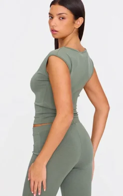 Khaki Premium Soft Touch Boatneck Longline Top