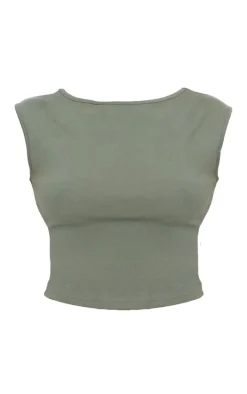 Khaki Premium Soft Touch Boatneck Longline Top