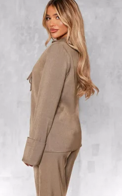 Khaki Premium Tie Front Long Sleeve Shirt