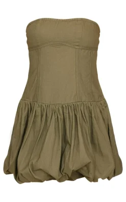 Khaki Premium Twill Puffball Dress