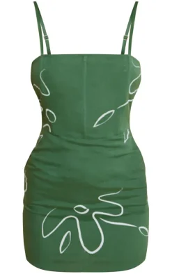 Khaki Print Linen Look Strappy Bodycon Dress