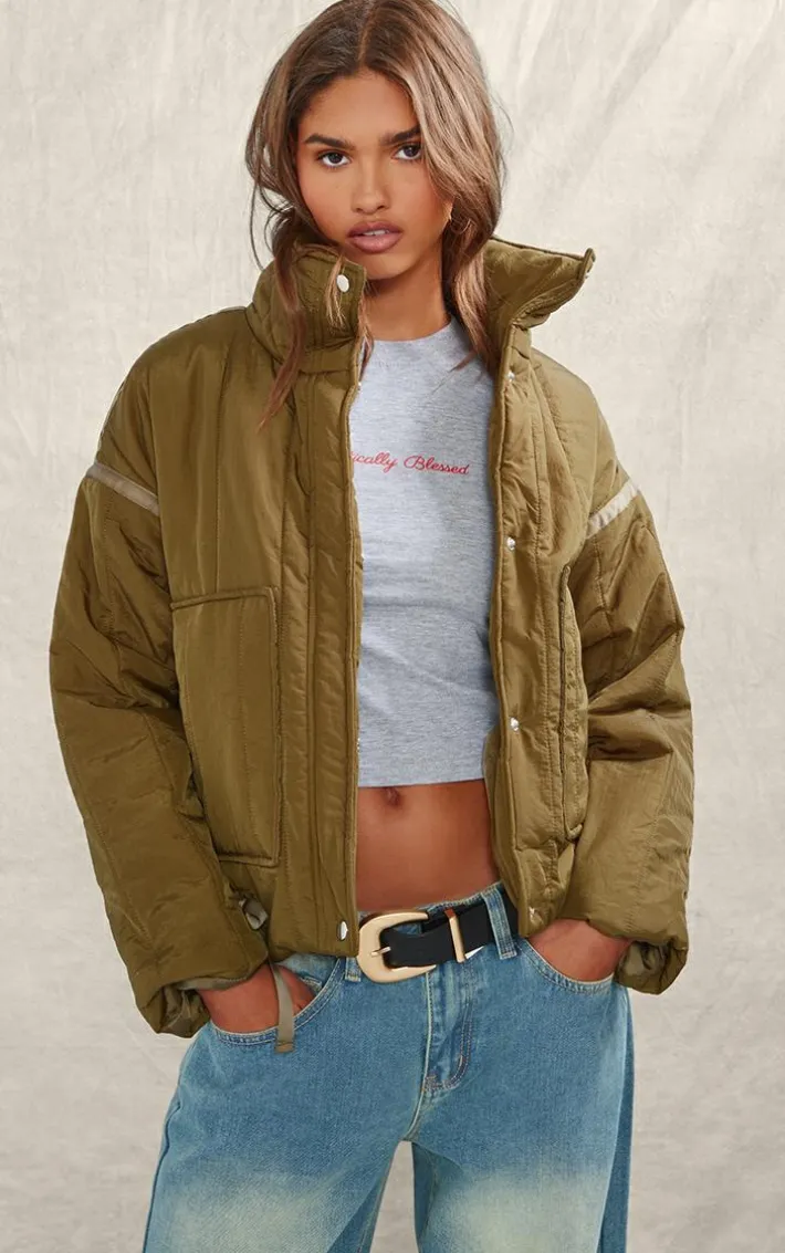 Khaki Quilted Padded Longline Jacket