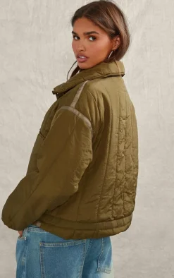 Khaki Quilted Padded Longline Jacket