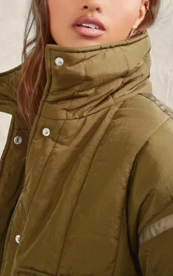Khaki Quilted Padded Longline Jacket