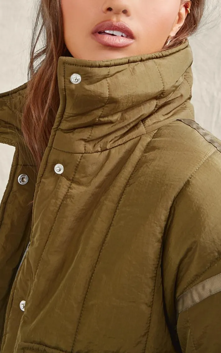 Khaki Quilted Padded Longline Jacket