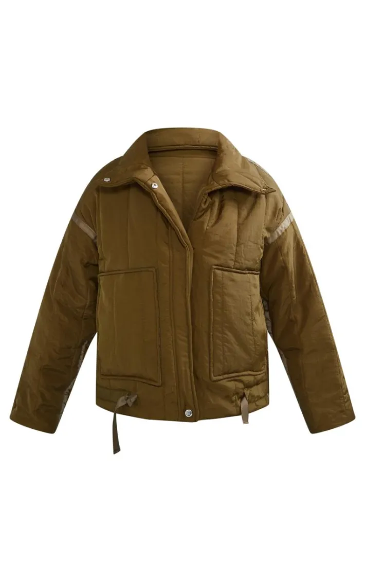 Khaki Quilted Padded Longline Jacket