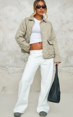 Khaki Quilted Pocket Detail Longline Lightweight Coat