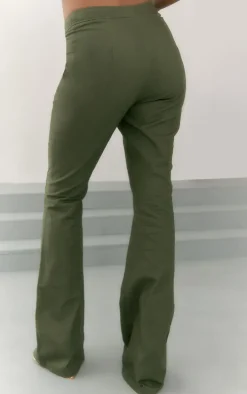 Khaki Seam Detail Low Rise Flared Pants