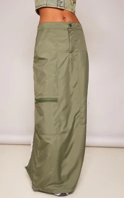 Khaki Shell Double Zip Midaxi Skirt