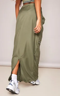 Khaki Shell Double Zip Midaxi Skirt