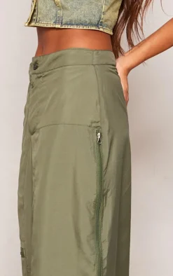 Khaki Shell Double Zip Midaxi Skirt