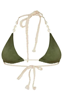 Khaki Shell Trim Detail Triangle Bikini Top