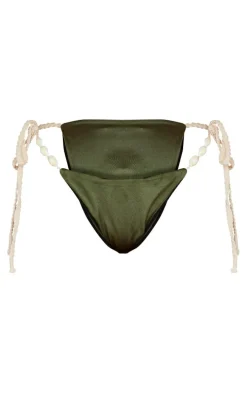 Khaki Shell Trim Detail Tie Side Bikini Bottoms