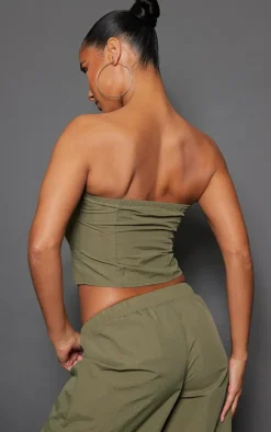 Khaki Shell Zip Up Pocket Front Bandeau Corset