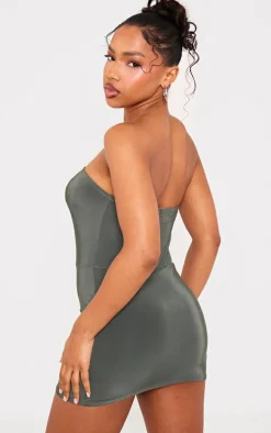 Khaki Slinky Bandeau Skort Romper