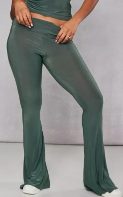 Khaki Slinky Low Rise Flared Pants