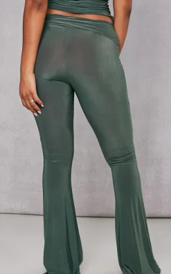 Khaki Slinky Low Rise Flared Pants