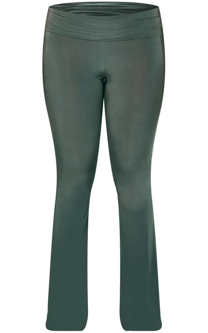 Khaki Slinky Low Rise Flared Pants