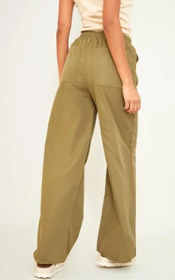 Khaki Soft Tailored Drawstring Waist Wide Leg Pants