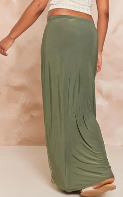 Khaki Soft Touch Low Rise Drapy Maxi Skirt
