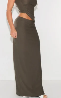 Khaki Soft Touch Low Rise Maxi Skirt