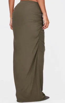 Khaki Soft Touch Ruched Maxi Skirt