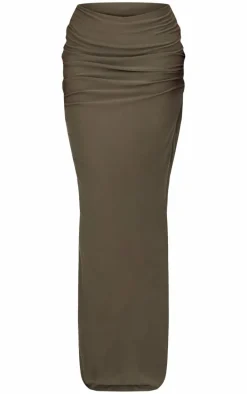 Khaki Soft Touch Ruched Maxi Skirt