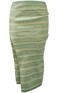 Khaki Space Dye Knit Midi Skirt