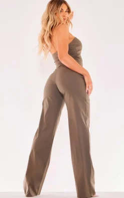 Khaki Stretch Woven Bandeau Corset