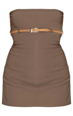 Khaki Stretch Woven Belt Front Skort Romper