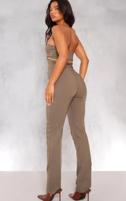 Khaki Stretch Woven Belted Bandeau Jumpsuit