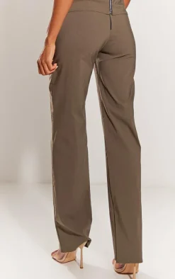 Khaki Stretch Woven Low Rise Straight Leg Pants