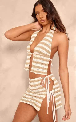 Khaki Stripe Textured Tie Front Bralet