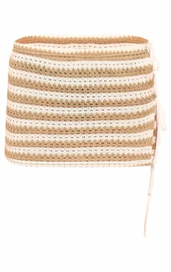 Khaki Stripe Textured Tie Side Mini Skirt