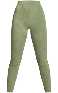 Khaki Structured Snatched Ribbed Leggings